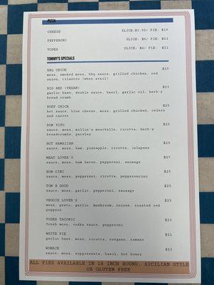 Take out menu a/o 2/23