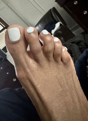 Pedicure with White nail polish