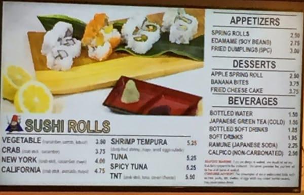 Desserts and sushi menu