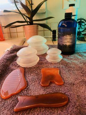 Cups and gua sha stones for myofascial release