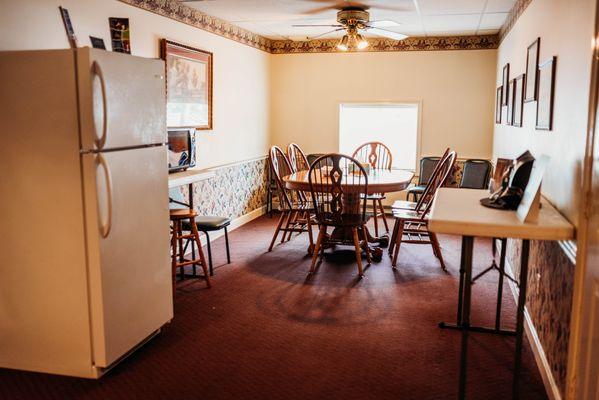 Family lounge with refrigerator and microwave