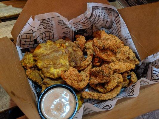 Chicken Fingers and Tostones with mayochup