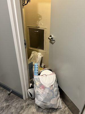 It smells ungodly. Weekly occurrence as of late. When you open the door, it's filled with trash so people have resorted to this.