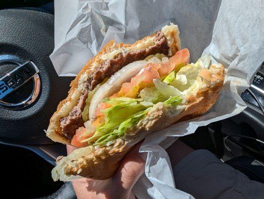 Giant burger - sorry, couldn't wait to dig in. Halfway through!