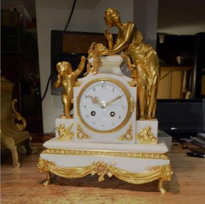 French Bronze and Marble Mantle Clock ca 1840's