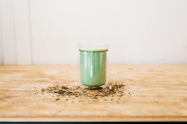 Algerian Mint Matcha: Mint Tea, Lemon & Date Infused Simple Syrup, Matcha and Your Choice of Milk!!