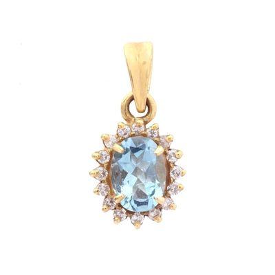 Beautiful Aquamarine Pendant Necklace with Diamonds in 18K Yellow Gold - 1.90 Carats of Aquamarine and 0.20 Carats of White Diamonds - Handm