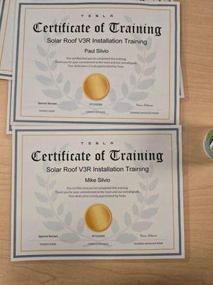 Certificate of Solar Installations.