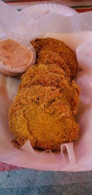 Fried green tomatoes.   Made fresh every day!