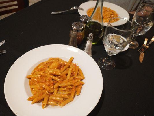 Scallops and Shrimp with vodka sauce over penne.