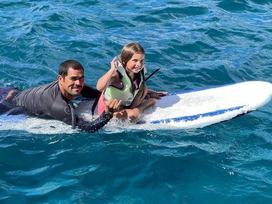 Sitting on surfboard