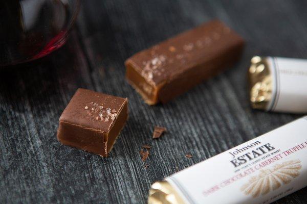 Wine and chocolate? Yes, please! Try Milk Chocolate Himalayan Salted Caramel or Dark Chocolate Cabernet Truffle Bars.