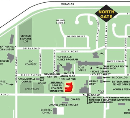 Map of gym location on MCAS Miramar