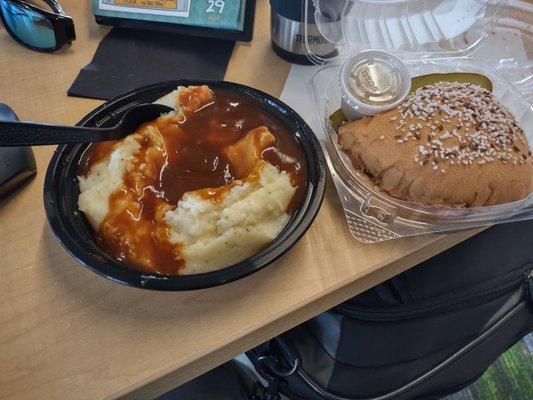 Beef on weck and a side of mashed potatoes