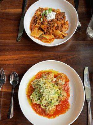 Occhi Di Lupo Rigatoni (top) and Zucchini Spaghetti (bottom)