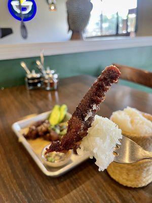 Beef jerky w/ sticky rice