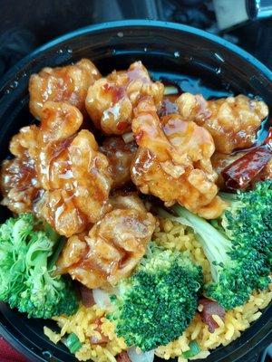 General Tso chicken lunch special with pork fried rice.