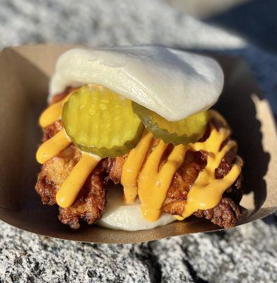 Spicy Fried Chicken Bao Sandwich from Boba and Bites @boba.and.bites on Instagram! Damn, one of the most incredible sammies I've ever had!