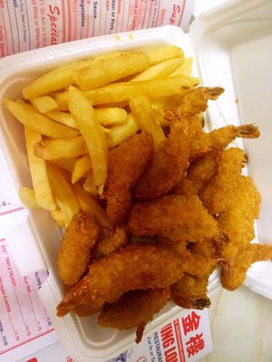 Fried 20baby shrimp with French Fries. Yummy