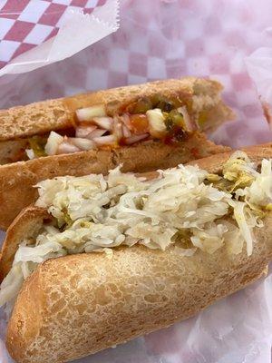 Gluten free dogs! Traditional + Kraut!