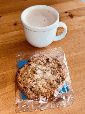 Delicious Hot Chocolate with Sprinkles and Oatmeal Raisin cookie. Yum