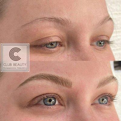 Before and after Combination Hair Stroke brows on this client.