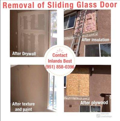 Removal of existing sliding glass door, closed up opening