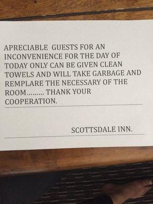 They win the award for the WORST management letter EVER known to man. Way to go Scottsdale Inn! Unbelievable...