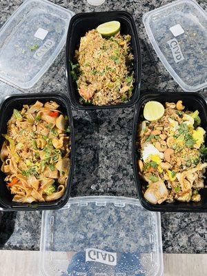 Starting from left Chicken Drunken Noodle, Chicken Basil Fried Rice and Basil Fried Rice