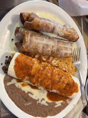 Create your own - two chimi one burrito. Huge meal.