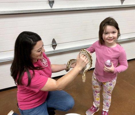 Coffee With Critters Event.  Hanger meeting some friends.