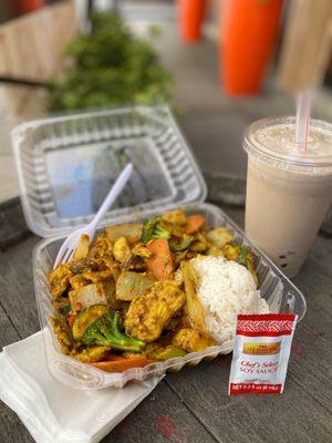 Coconut Chicken Curry + Taro Milk Tea Boba