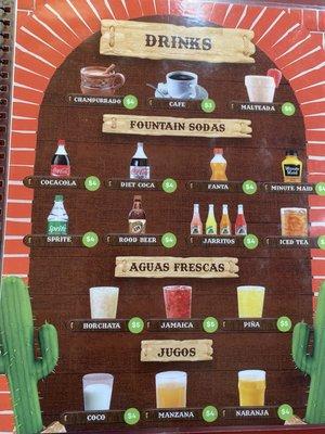 Drinks menu