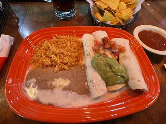 Steak burritos with rice and beans