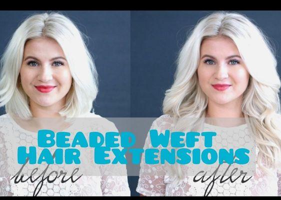 Beaded weft extensions by Teresa 949.542.2705 text for an appointment!