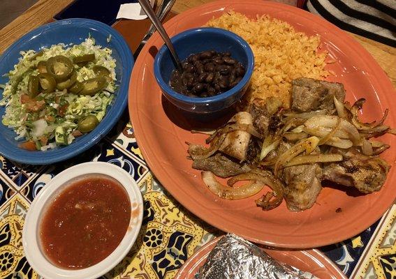 Carnitas Dinner (with black beans sub for refried beans)