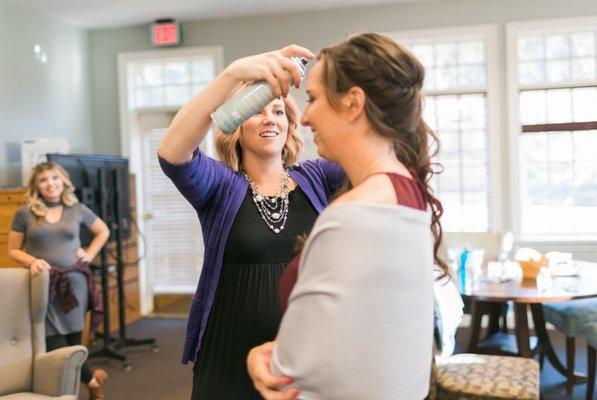 Belle Tresor's own, Katie, working on one of the bridesmaids!