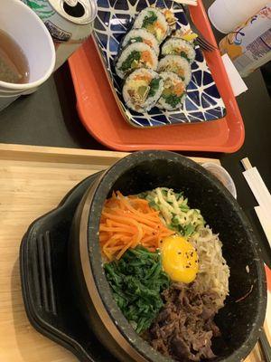 Stone pot bibimbap Kimbap Tempura