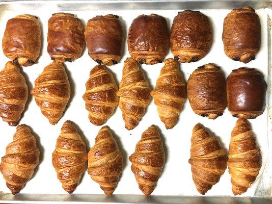 Fresh-baked croissants and pain au chocolat