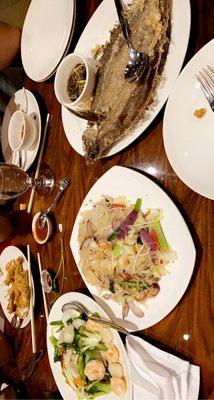 Flounder, seafood vegetables, Filipino Pancit