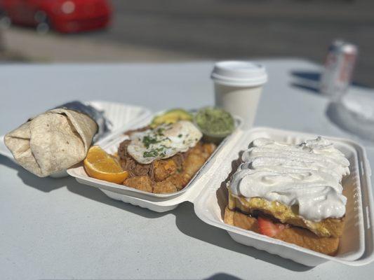 Breakfast Burrito, Tater Tot Skillet, The Stuffed French Toast