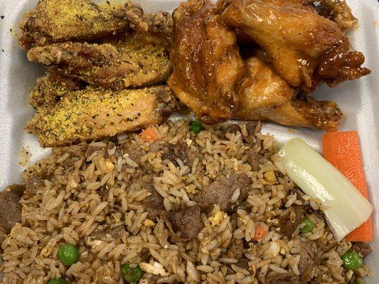 10PC Combo Half Lemon Pepper, Half Honey Hot, with Beef Fried Rice