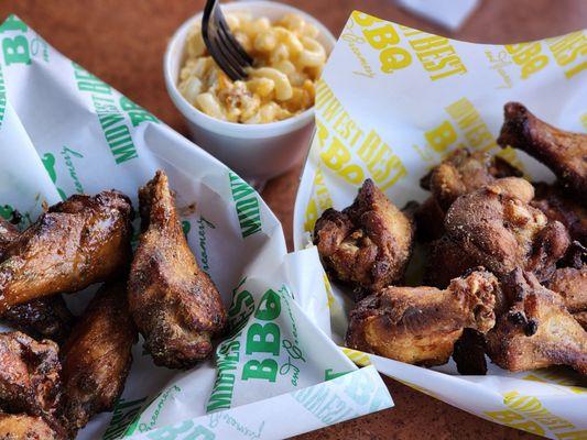 The spread. Macaroni and cheese, lemon pepper and g funk wangs