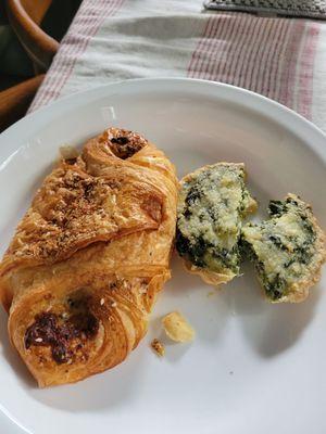 Pizza croissant and spinach quiche