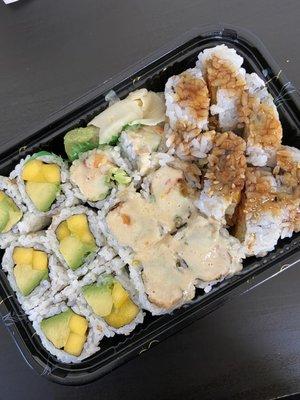 Mango Avocado Roll, Tofu Nugget Avocado Roll, Vegetable Tempura Roll