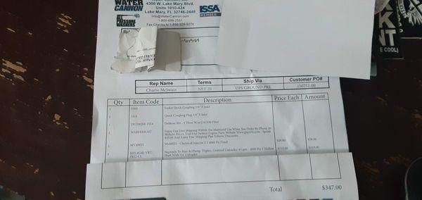 Receipt of the wrong item sent