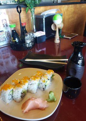 California Roll and Plum Sake!