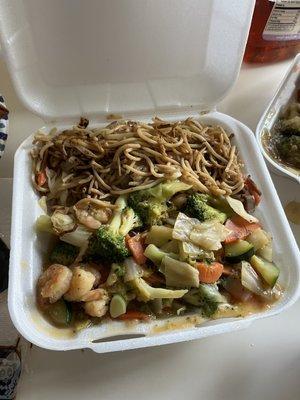 Garlic shrimp and you have to pay $4 extra for lo mein