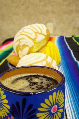 Coffee with Mexican sweet bread ( conchas)