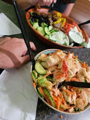 California roll in a bowl and gyro salad